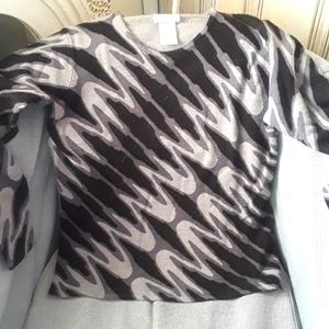 Long sleeved black/gray soft knit top, size M, acrylic